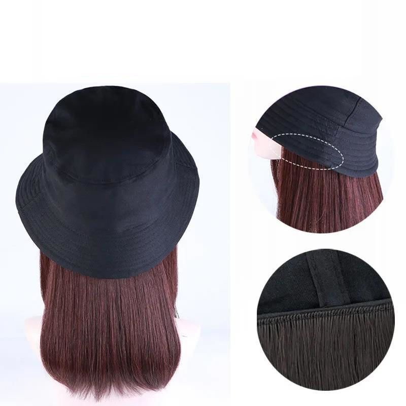 帽子付きウィッグ ボブ バケットハット 毛付き帽子 ストレート オールシーズン