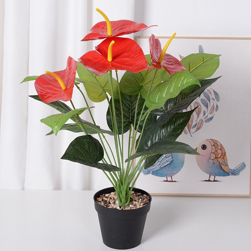 フェイクグリーン アンスリウム 55cm 人工観葉植物 造花 アンスリューム 枯れない 水やり不要 新生活 飾り 黒鉢付き