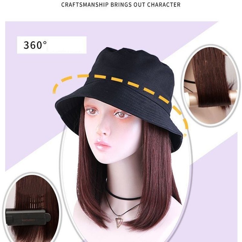 帽子付きウィッグ ボブ バケットハット 毛付き帽子 ストレート オールシーズン