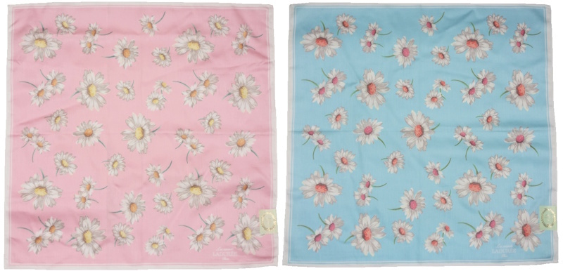 ラデュレ/Les secrets LADUREE ★ハンカチ 50x50㎝★2枚セット★Marguerites/マルグリット/マーガレット★ピンクと水色_画像1
