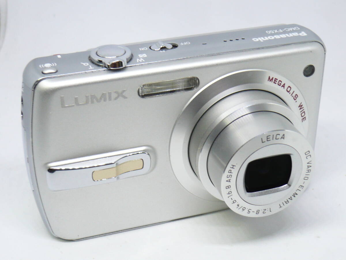 ★送料：クリックポスト￥185★メディア＋予備バッテリー1個他オマケ付＊Panasonic-LUMIX-FX50＊シルキーシルバー【USED/動作確認済】