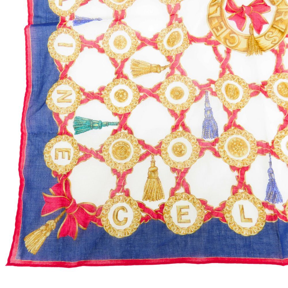 中古 セリーヌ ハンカチ 綿 ネイビー レッド ホワイト 小物 おしゃれ レディース 女性