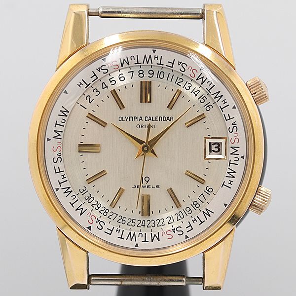 デッドストック級 稼働 良品 オリエント オリンピアカレンダー デイト シルバー文字盤 手巻 トップのみ メンズ腕時計 OGH 176ABC5072300_画像1