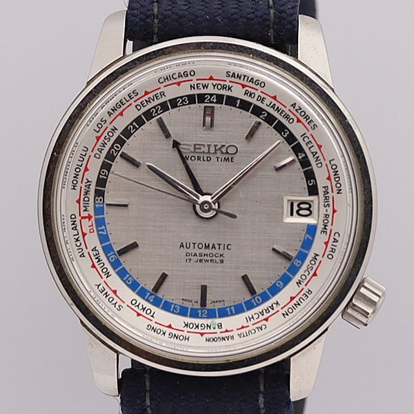 デッドストック級 セイコー AT 6217-7000 ワールドタイム ファーストモデル シルバー文字盤 デイト メンズ腕時計 7007ABC 0461010SMD_画像1