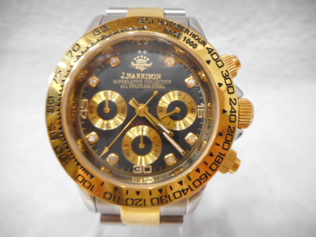 ◇ J.HARRISON ジョンハリソン JH-003 クォーツ ブラック文字盤 3針 腕時計　コンビカラー 現(xiàn)狀品　USED品　ケース入り