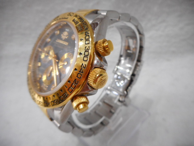 ◇ J.HARRISON ジョンハリソン JH-003 クォーツ ブラック文字盤 3針 腕時計　コンビカラー 現(xiàn)狀品　USED品　ケース入り