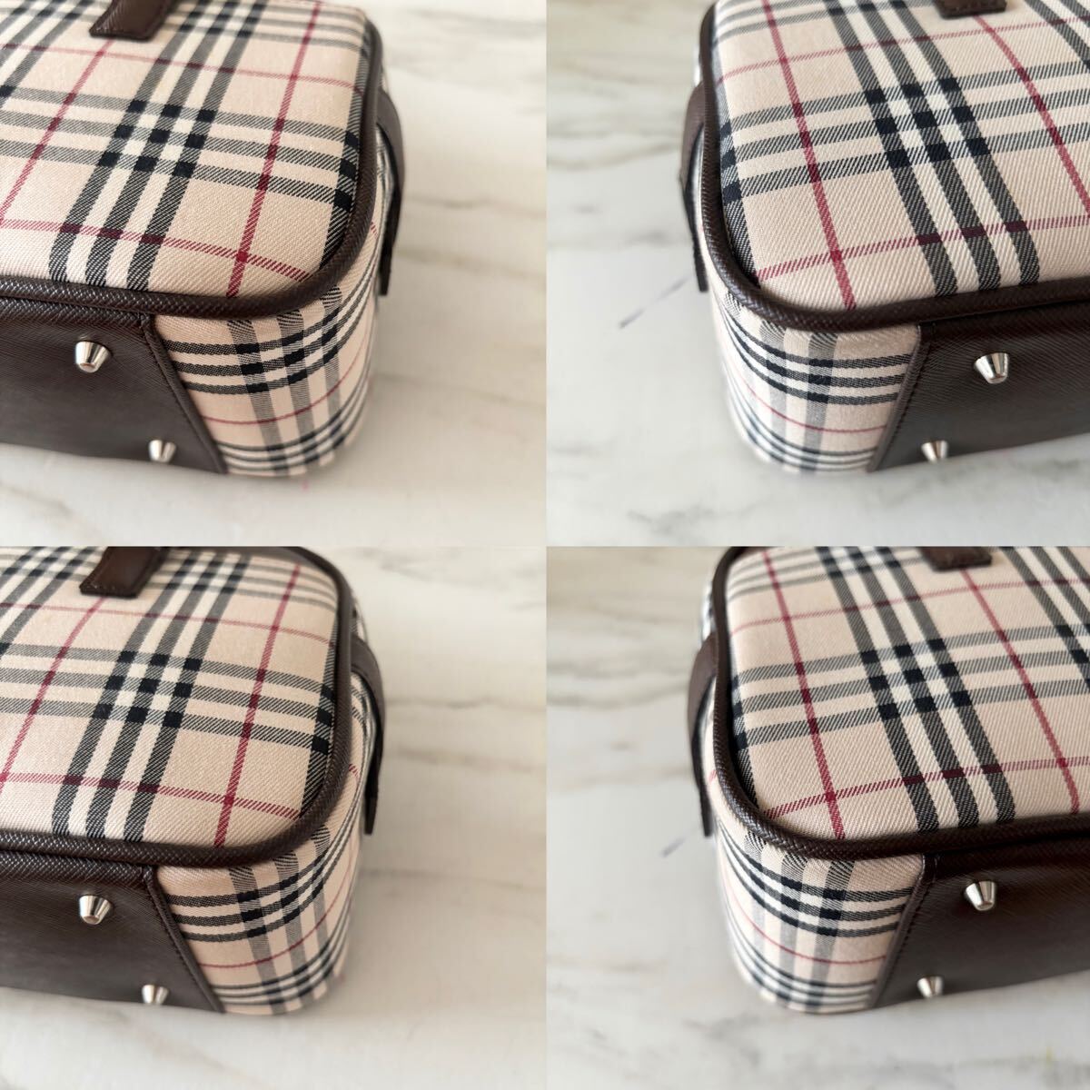 新品同様 BURBERRY バーバリー レザートートバッグ＊ノバチェック レディース 牛革 本革 ブラウン 茶 ハンド フォーマル 美品