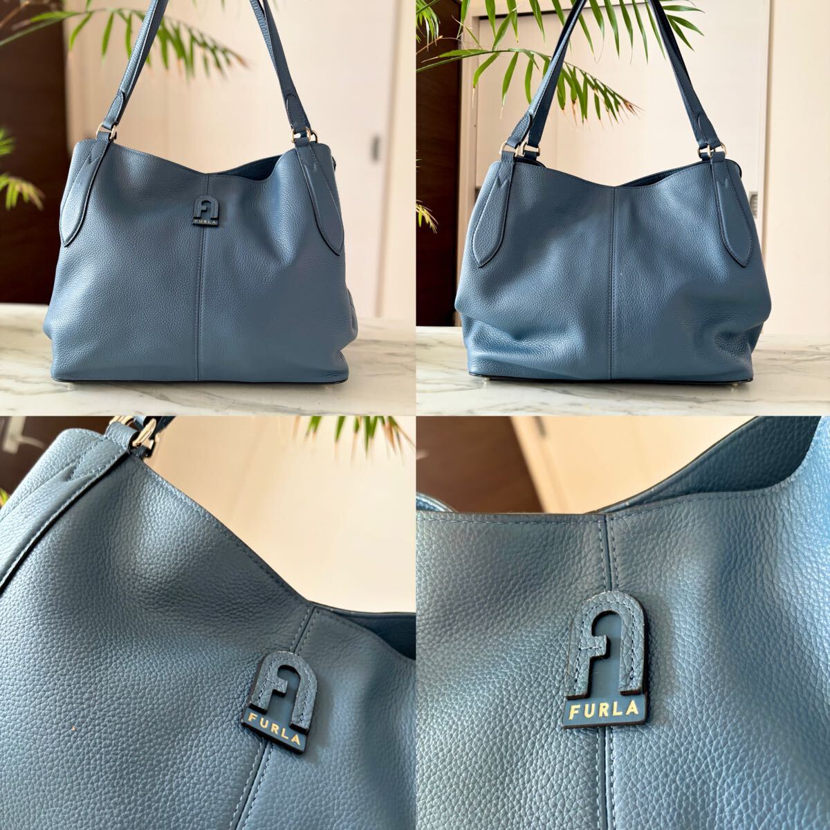  превосходный товар FURLA Furla dafne кожа сумка на плечо * женский телячья кожа натуральная кожа плечо .. синий blue бизнес ходить на работу A4 большая сумка рука 