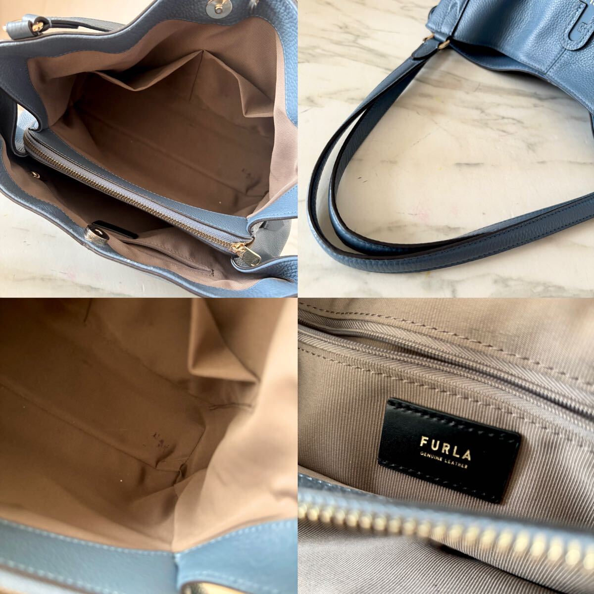 превосходный товар FURLA Furla dafne кожа сумка на плечо * женский телячья кожа натуральная кожа плечо .. синий blue бизнес ходить на работу A4 большая сумка рука 