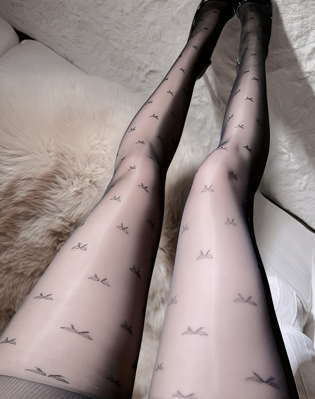 T963 パンティストッキング 柄タイツ リボン 柄 ストッキング パンスト 光沢 美腳 ブラック