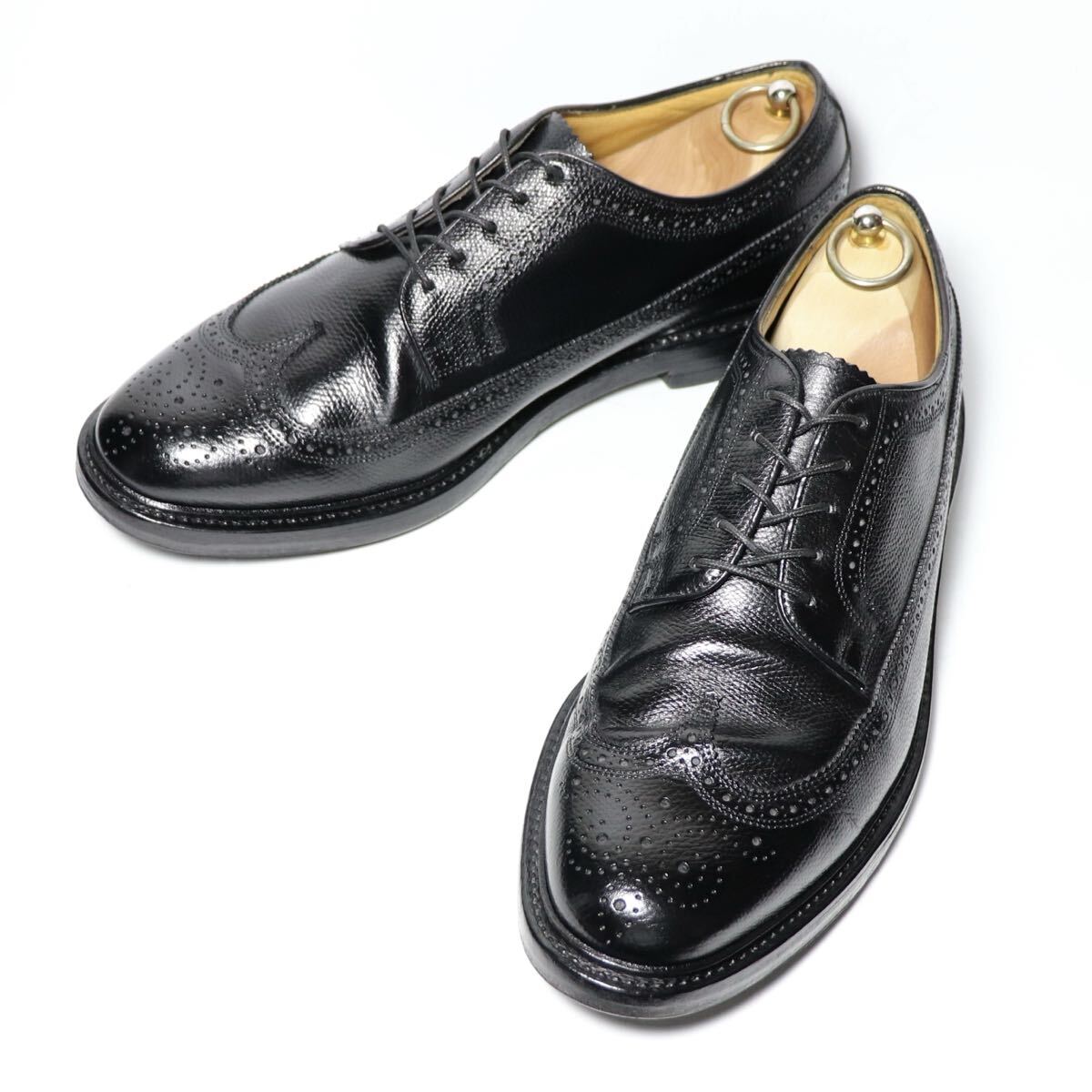“美品/希少品” FLORSHEIM(フローシャイム)Imperial ロングウイングチップ Kenmoor ケンムーア US9.5 3E シボ革 96624 ブラック 90s~00s
