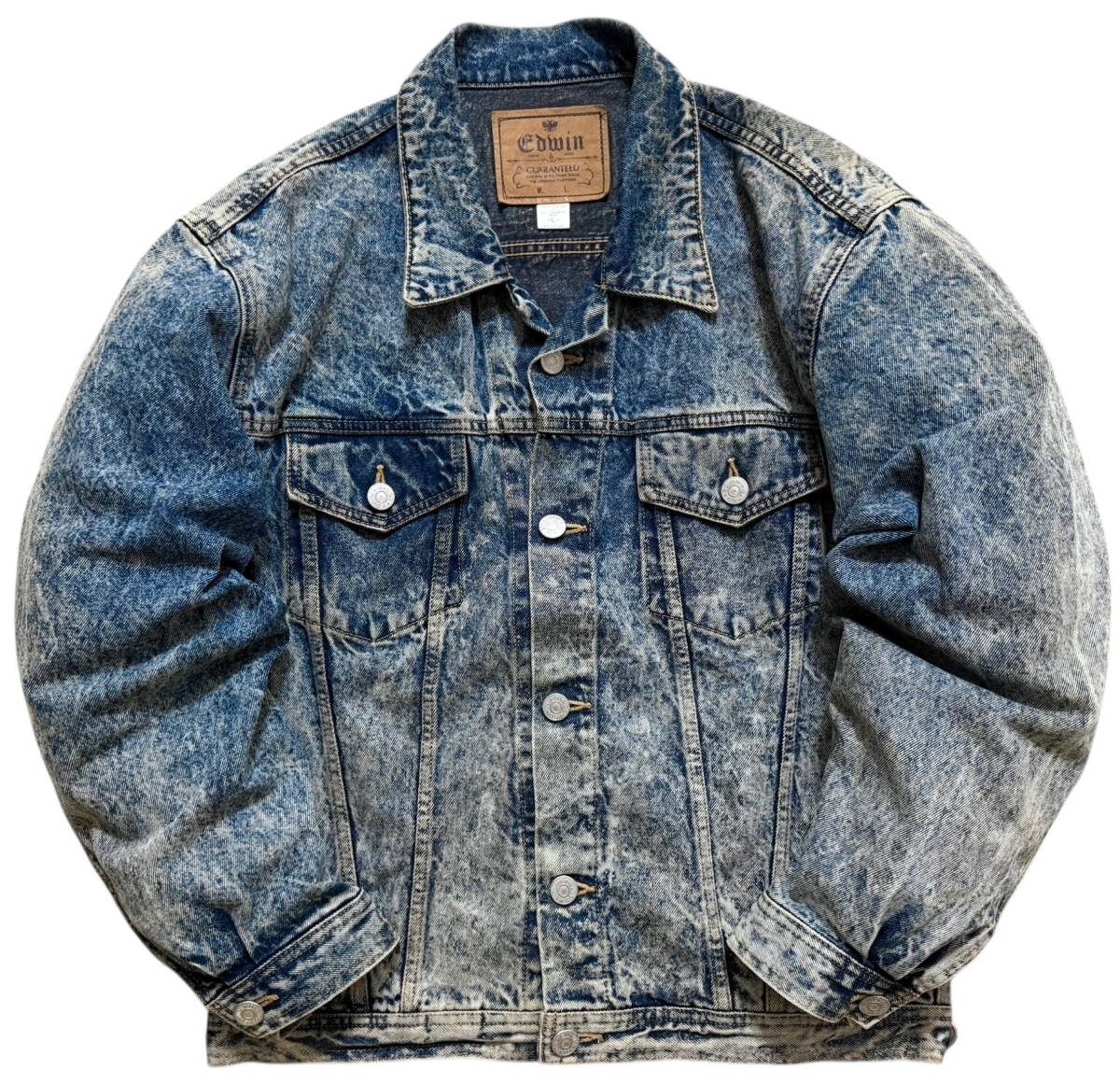 EDWIN エドウイン 80s 90s ヴィンテージ オールド ケミカルウォッシュ インディゴ デニムジャケット Gジャン ジージャン Lサイズ