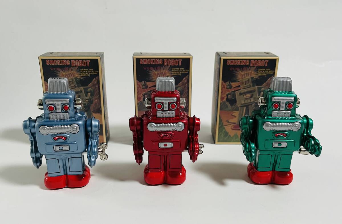 ★スモーキング　ロボット　ブリキ　ゼンマイ歩行　3種セット_画像1