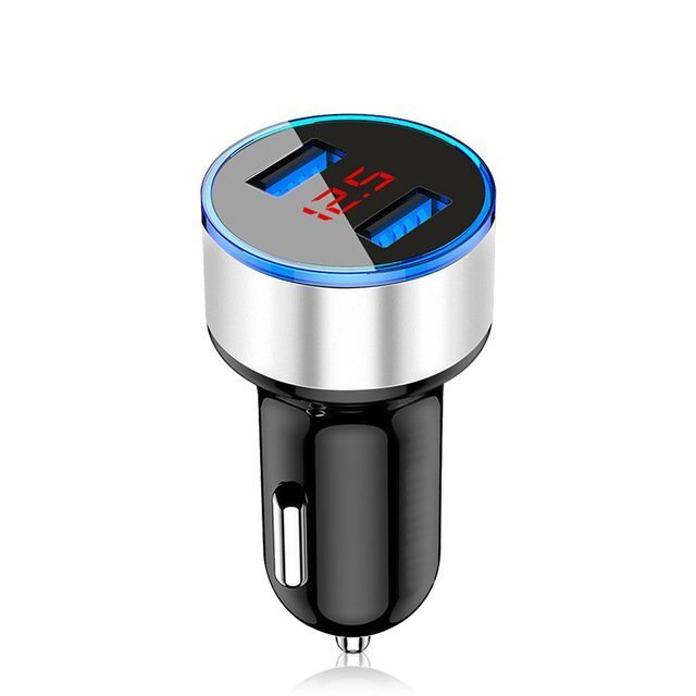【シルバー】 USB車載充電器 デジタル電圧計 USB 2ポート 数字電圧計 シガーソケット_画像1