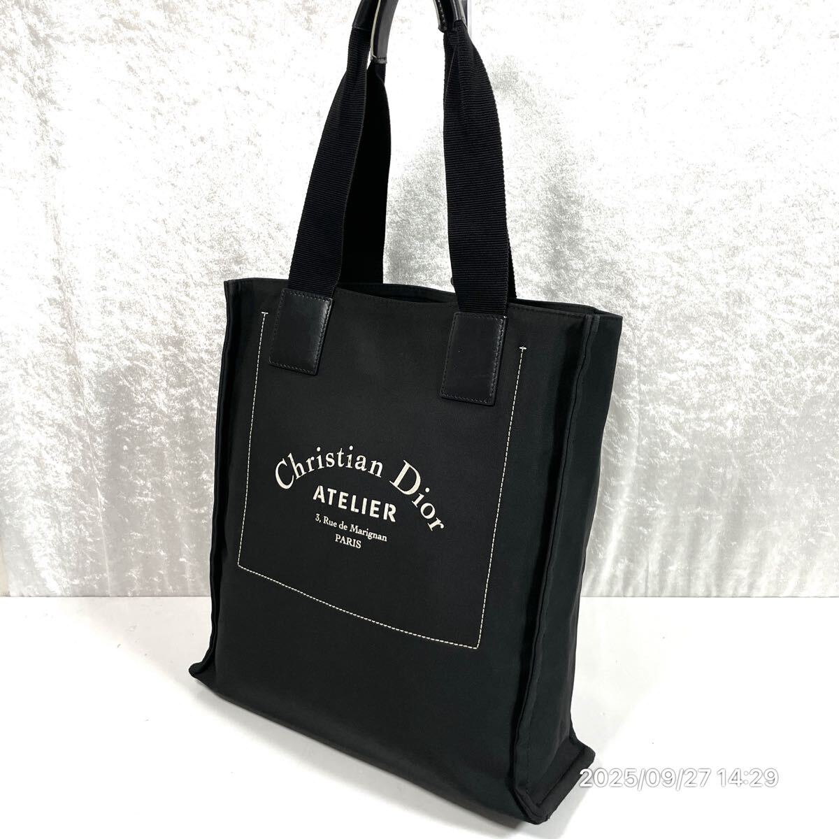1000円? Dior クリスチャン ディオール アトリエ ブラック×ホワイトカラー キャンバス レザー 革 トート ハンドバック かばん 鞄
