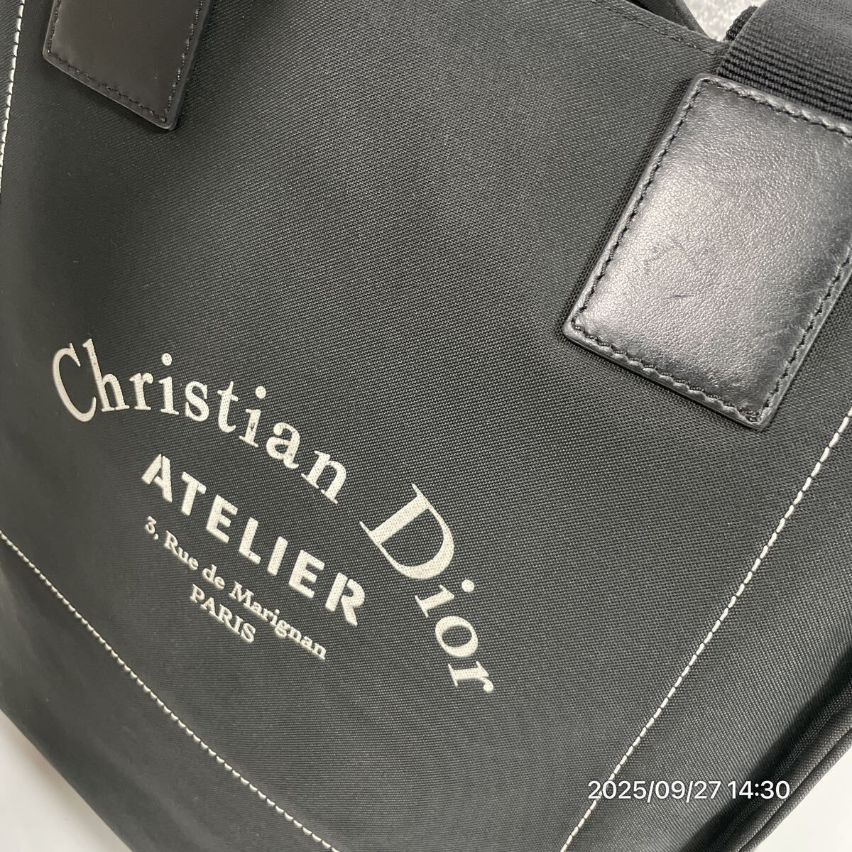 1000円? Dior クリスチャン ディオール アトリエ ブラック×ホワイトカラー キャンバス レザー 革 トート ハンドバック かばん 鞄