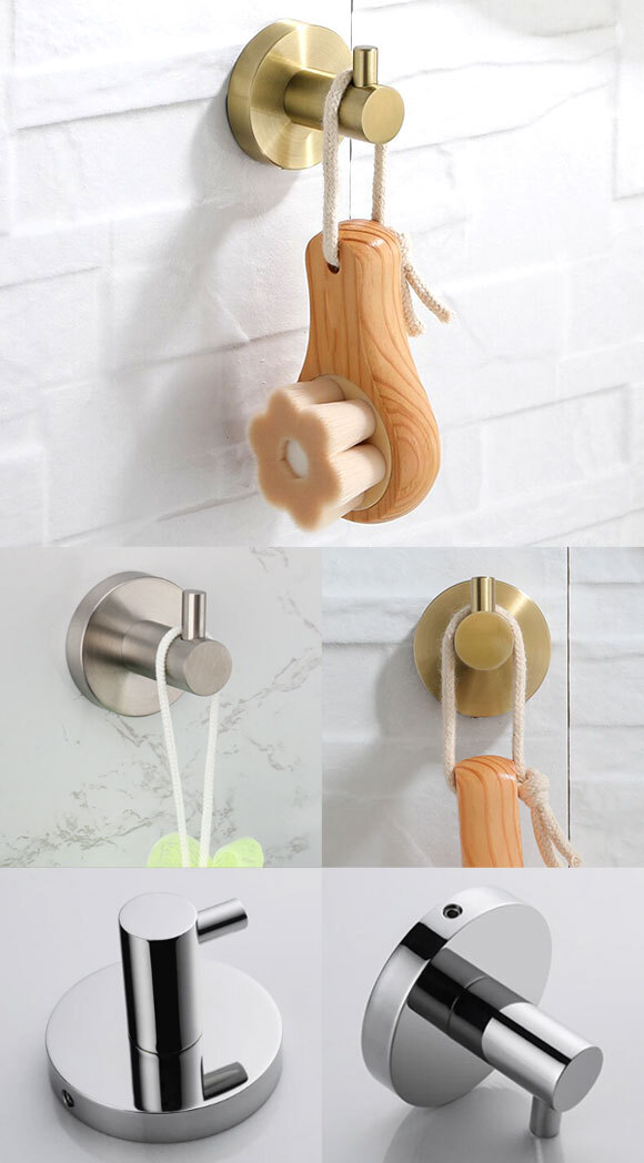 タオルフック シングル マットシルバー SUS304 ステンレス製 バスルームをお洒落に演出!付属プラグとネジでしっかり取り付け!_画像2