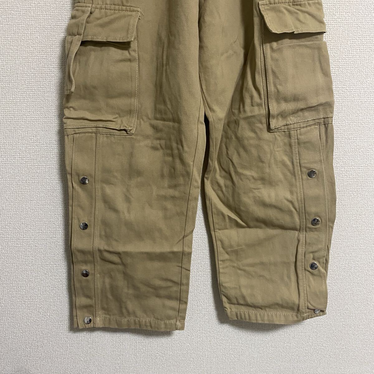 GENXDER ベージュ ワーク パンツ カーゴ ゴムウェスト リボン 綿 コットン レディース メンズ カーゴパンツ ボトムス ワイドパンツ_画像3