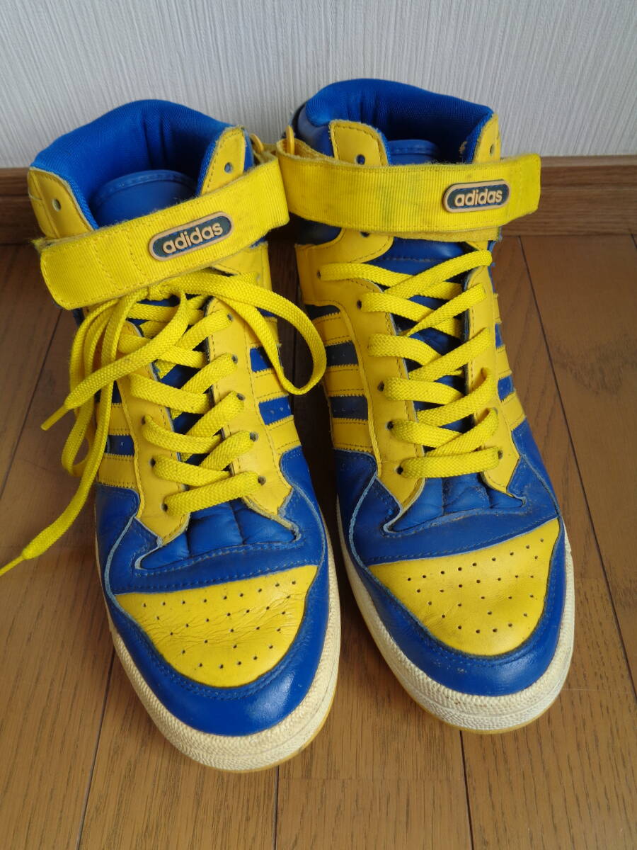 希少 カラー 2010年製 アディダス FORUM HIGH フォーラム ハイ ブルー イエロー レザー フランス製 復刻 青 黄 高級本革 ☆ サンバ_画像2