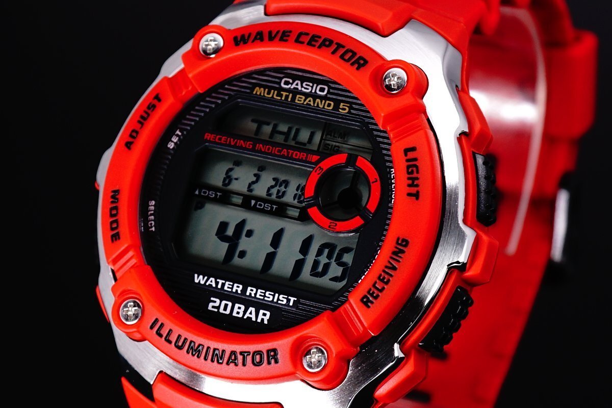 1円~1スタ 新品未使用 逆輸入model CASIO カシオ電波時計200m防水【誤差10万年に1秒】RED レッド 20気圧 超高性能 ハイスペック腕時計