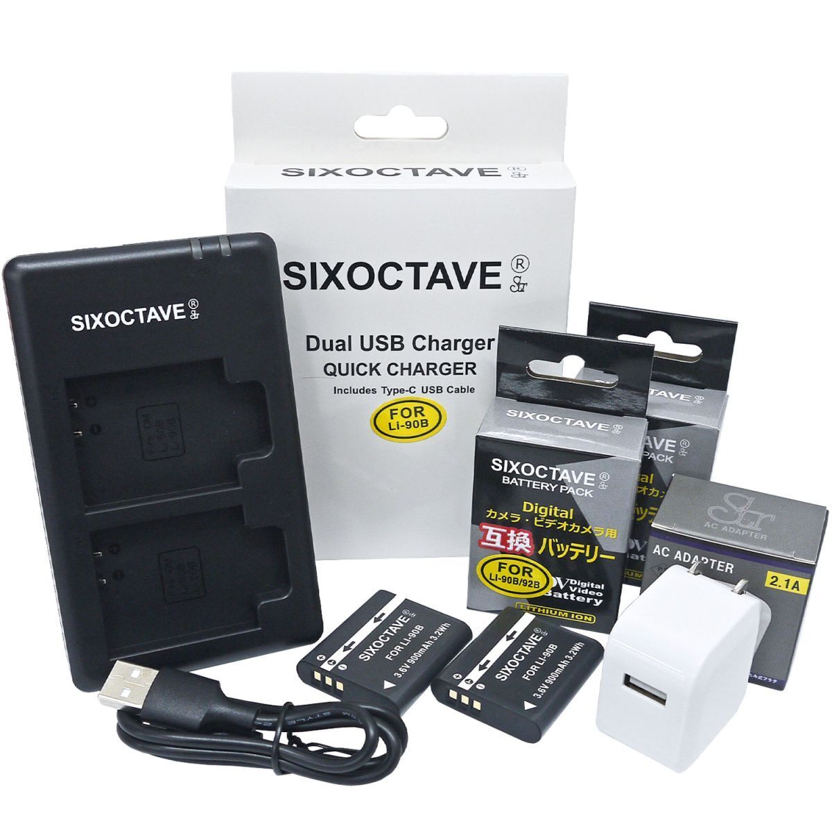 オリンパス LI-90B LI-92B 互換バッテリー2個(gè)と互換充電器 2.1A高速ACアダプター付Stylus TG-4 Tough Stylus TG-Tracker Stylus SP-100EE