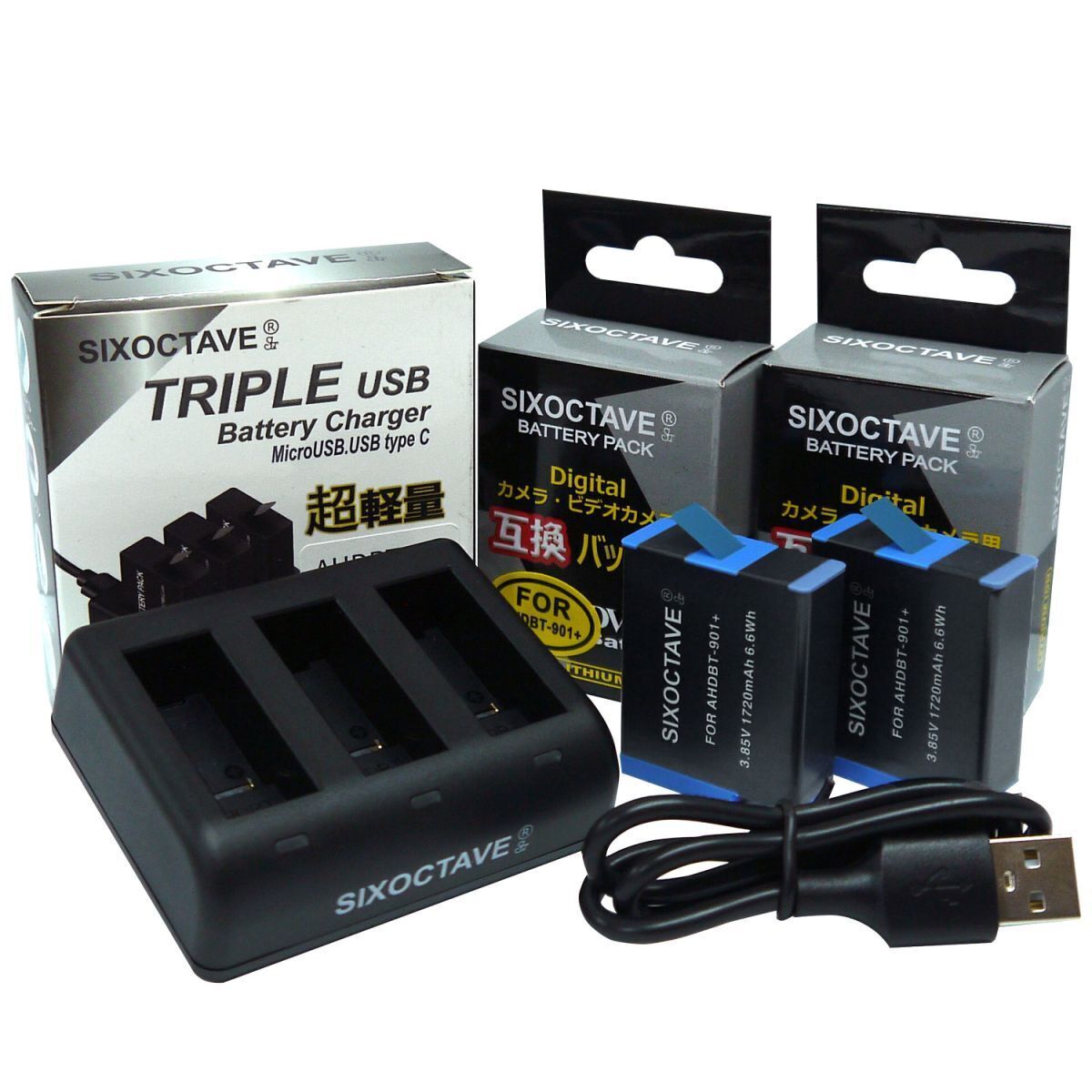 GoPro Gopro Hero9 Black Gopro Hero10 Black Gopro Hero12 Black対応 互換バッテリー AHDBT-901 2個と互換充電器 3個同時充電可能