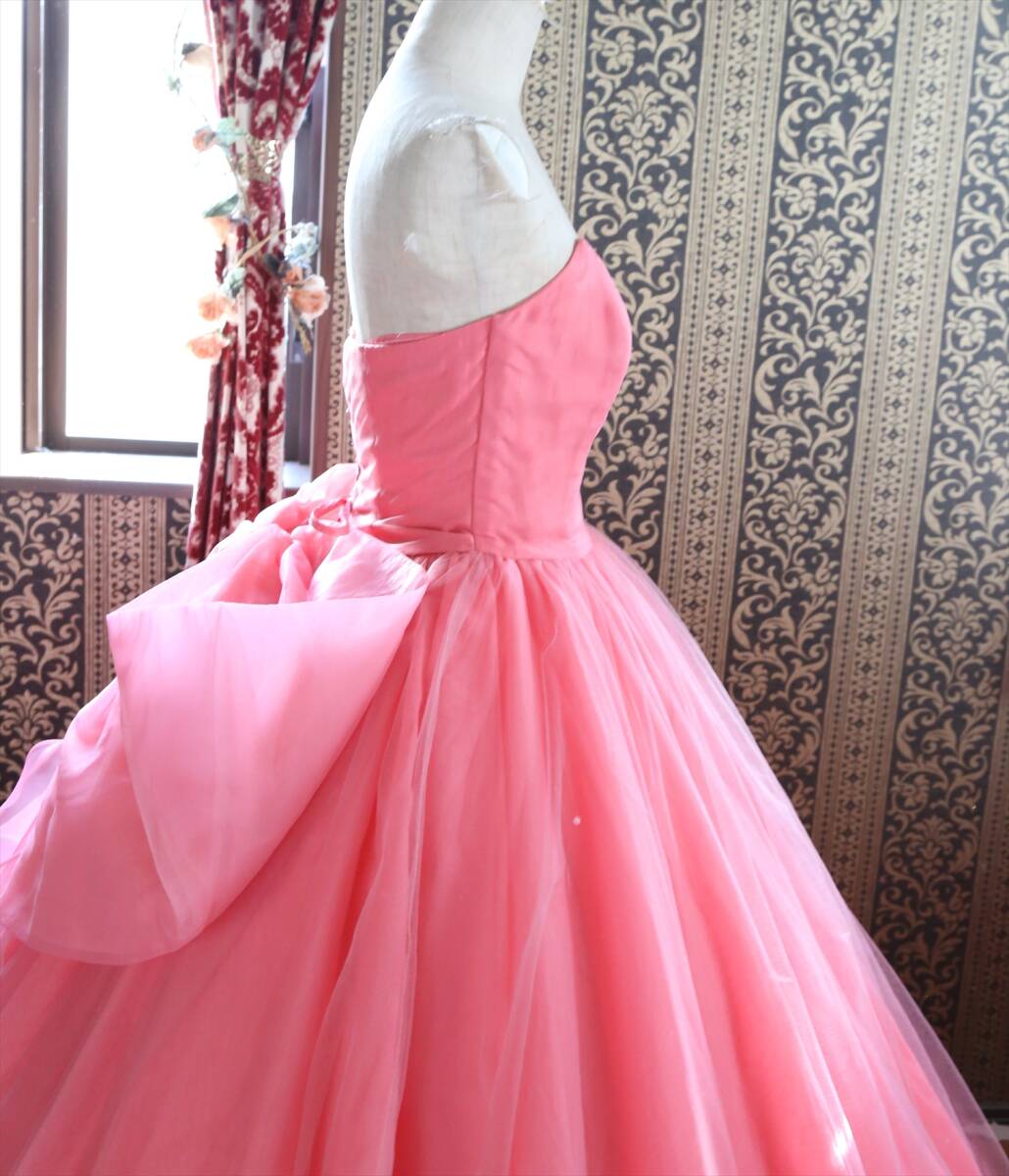 481エトリエエムATELIER E&M高級ウエディングドレス編上げ調節可能5号7号9号XS~Mサイズ小さいサイズピンクカラードレス_画像8