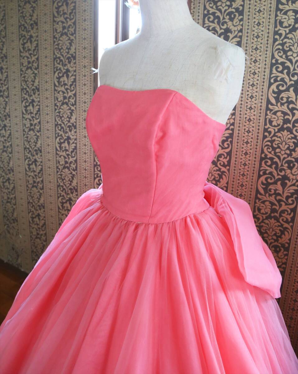 481エトリエエムATELIER E&M高級ウエディングドレス編上げ調節可能5号7号9号XS~Mサイズ小さいサイズピンクカラードレス_画像9