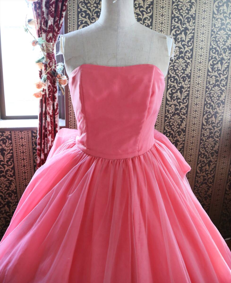 481エトリエエムATELIER E&M高級ウエディングドレス編上げ調節可能5号7号9号XS~Mサイズ小さいサイズピンクカラードレス_画像5