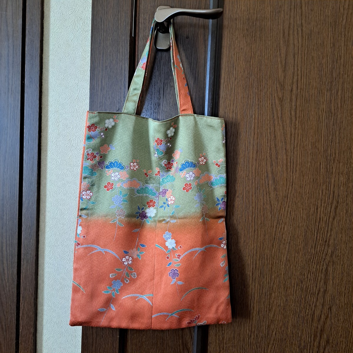 ★ 着物リメイク/ハンドメイド/訪問着/トートバック/エコバック/正絹 ★ ぺたんこトートバッグ サブバッグ