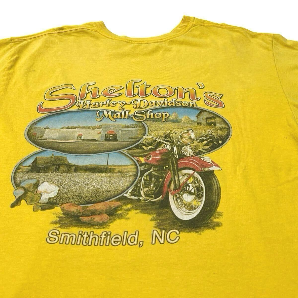 00s HARLEY DAVIDSON 両面プリント Tシャツ バイカー エンブレム モーターサイクル ショップ ハーレーダビッドソン Y2K 90s 古著 usa 黃色