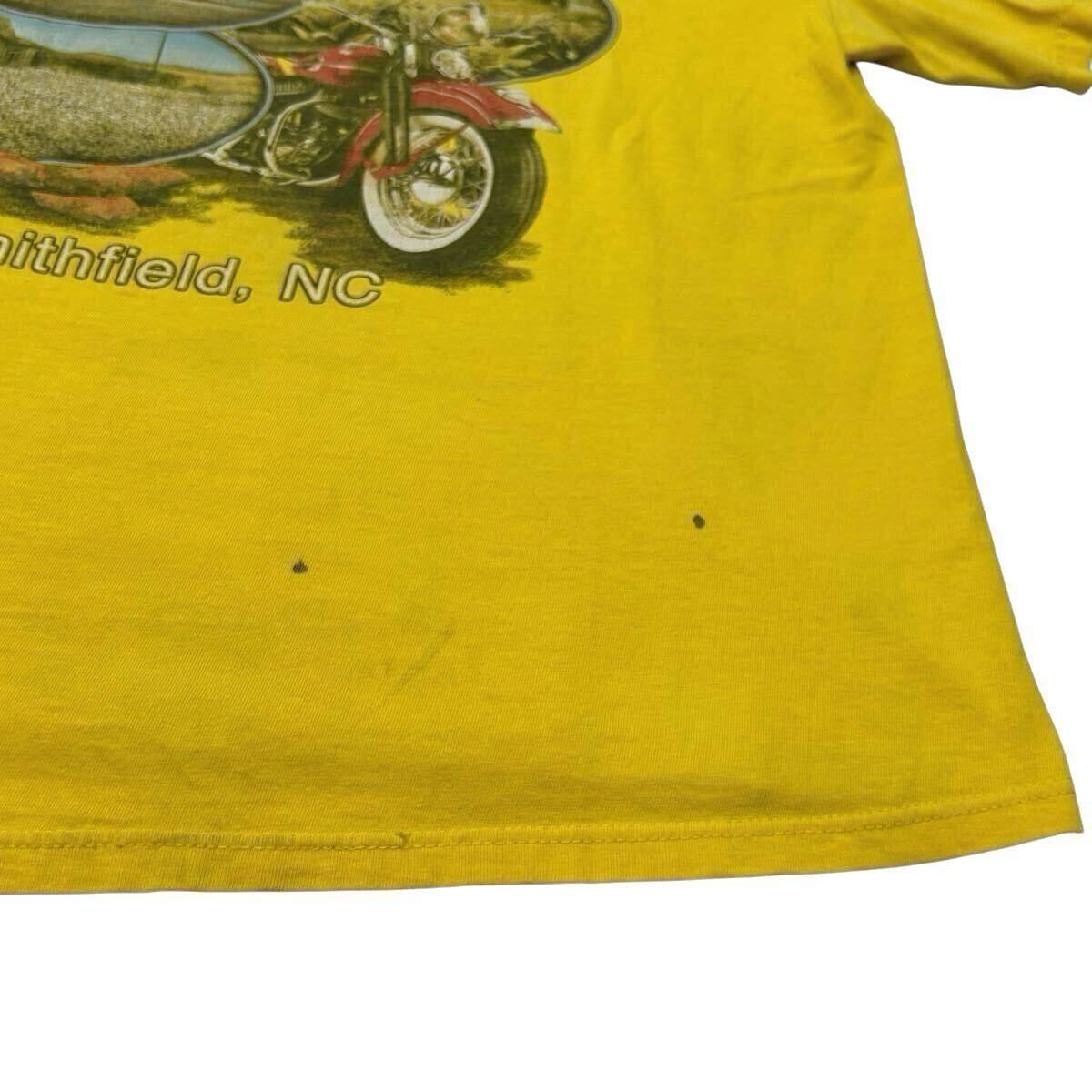 00s HARLEY DAVIDSON 両面プリント Tシャツ バイカー エンブレム モーターサイクル ショップ ハーレーダビッドソン Y2K 90s 古著 usa 黃色