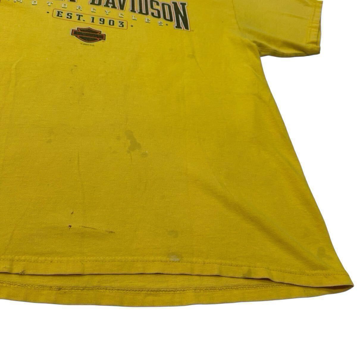 00s HARLEY DAVIDSON 両面プリント Tシャツ バイカー エンブレム モーターサイクル ショップ ハーレーダビッドソン Y2K 90s 古著 usa 黃色
