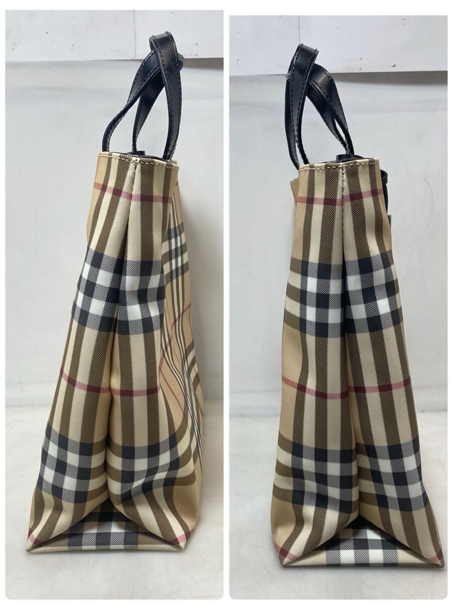 60-76 BURBERRY LONDON トートバッグ ノバチェック ベージュ バーバリー PVC レザー ハンドバッグ_画像4