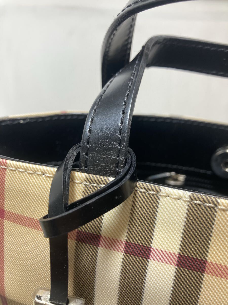 60-76 BURBERRY LONDON トートバッグ ノバチェック ベージュ バーバリー PVC レザー ハンドバッグ_画像7