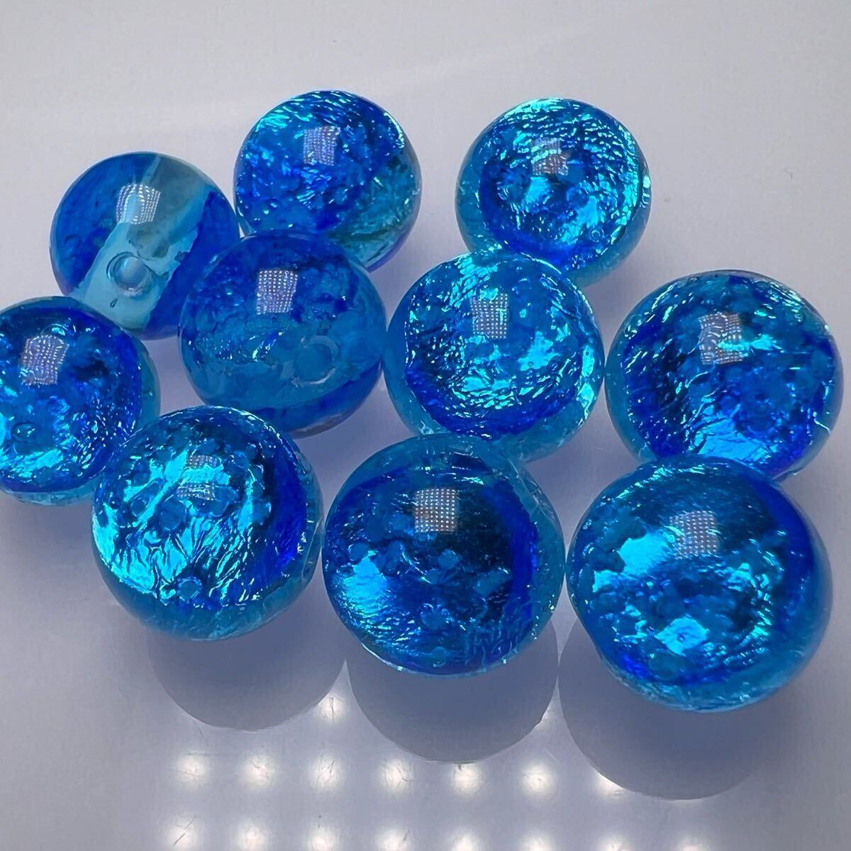 ミヤコマリン 12mm 10個セット 蓄光 ホタルガラス とんぼ玉 とんぼガラス 沖縄宮古島_画像1