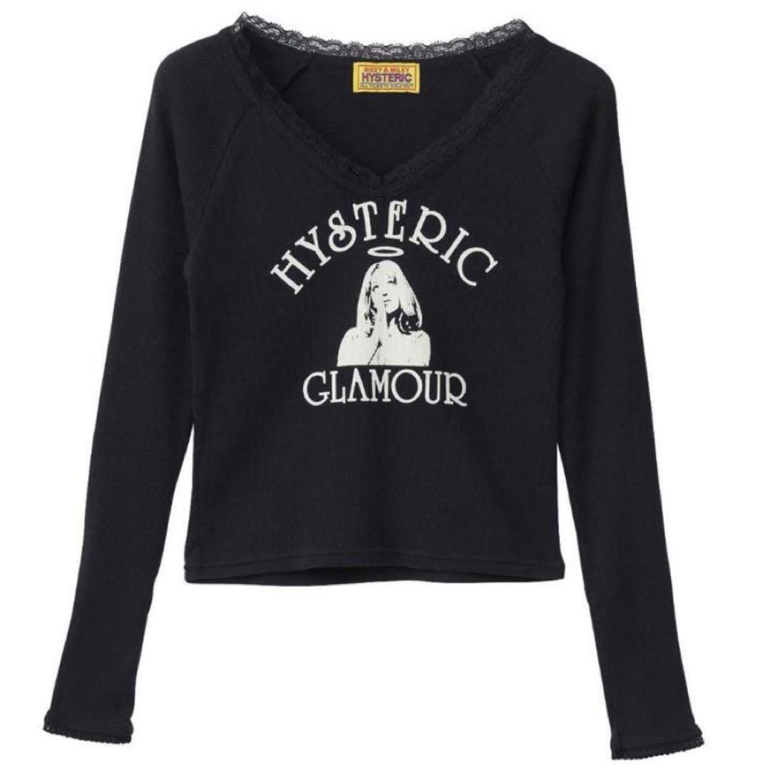 美品【ヒステリックグラマー　HYSTERIC GLAMOUR】エンジェル ニット セーター Vネック フリル 黒　ウォッシャブル　F