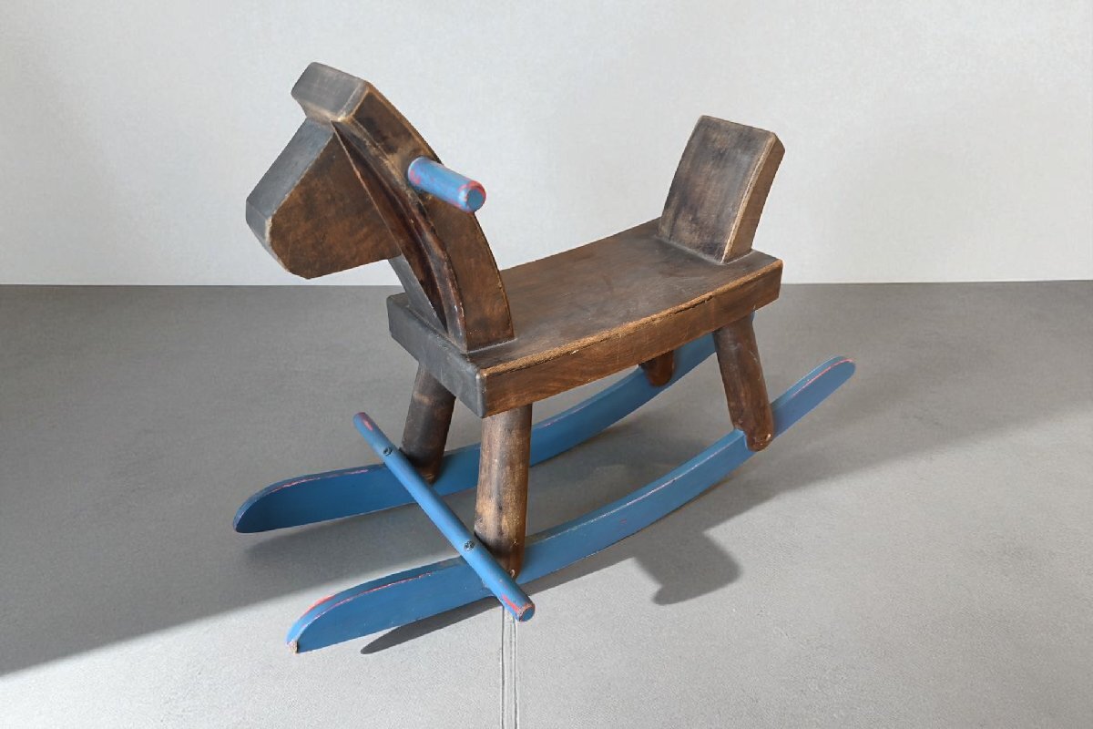 ○可愛い木馬　木製のロッキンホース　青ペイント　素朴な風合い　レトロ　シャビー　ヴィンテージ　古道具のgplus広島 2509i_画像2