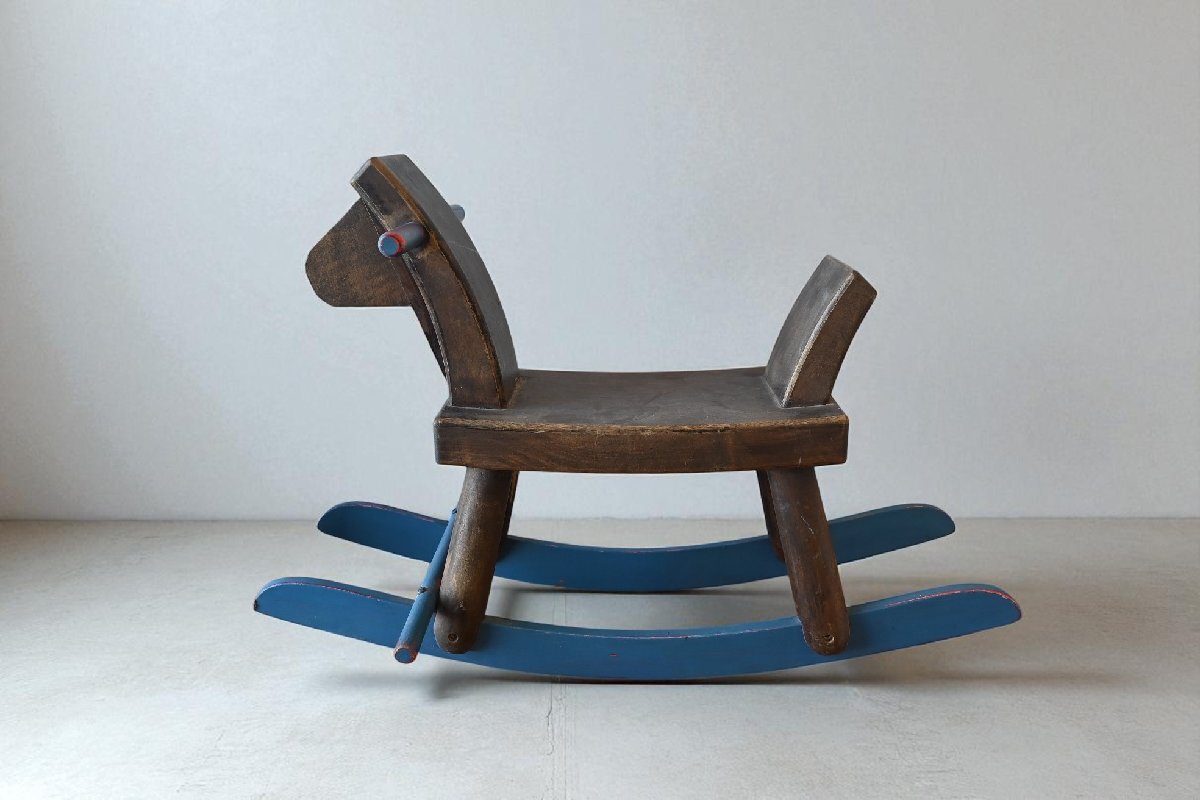 ○可愛い木馬　木製のロッキンホース　青ペイント　素朴な風合い　レトロ　シャビー　ヴィンテージ　古道具のgplus広島 2509i_画像1