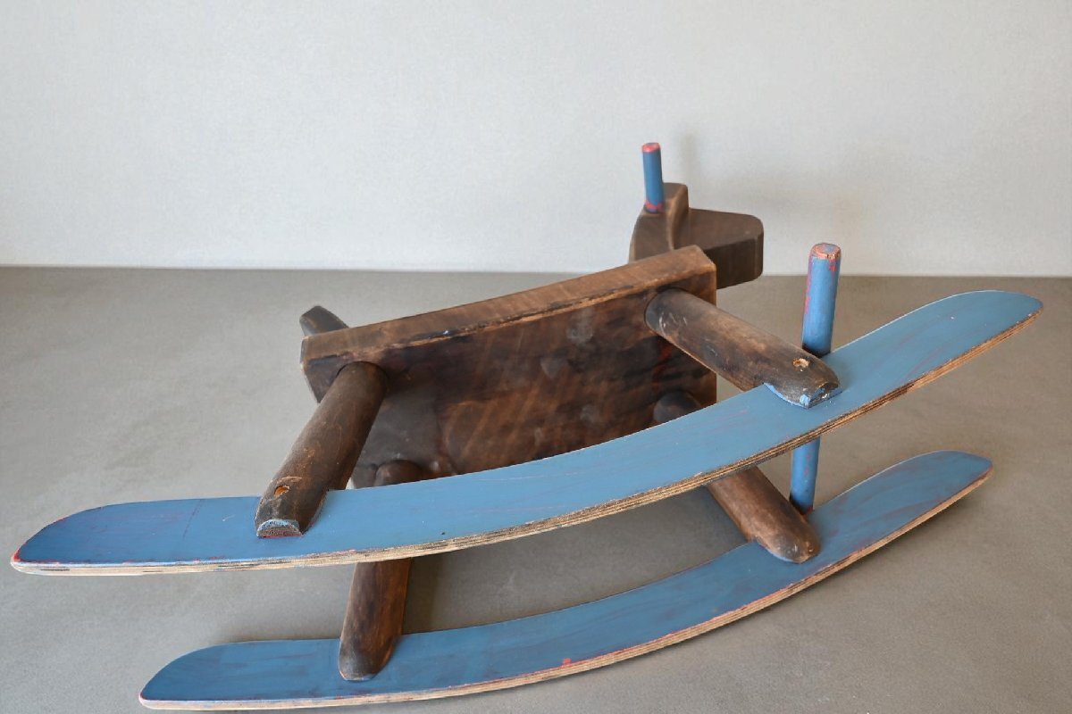 ○可愛い木馬　木製のロッキンホース　青ペイント　素朴な風合い　レトロ　シャビー　ヴィンテージ　古道具のgplus広島 2509i_画像9