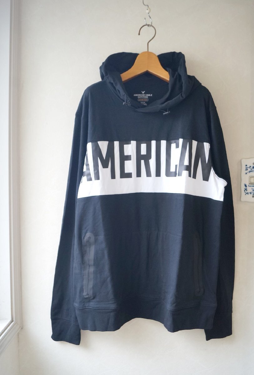 ◆ 未使用タグ付 アメリカンイーグル*アクティブフレックスパーカー 薄手コットン混フードトップス/ 黒 M* 古着のgplus広島 2509t2_画像1