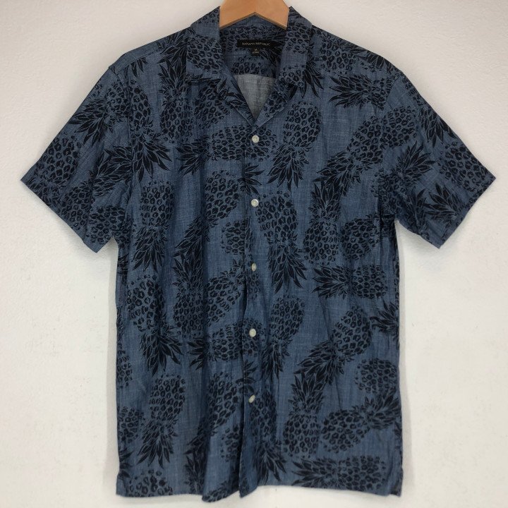 BANANA REPUBLIC バナナリパブリック パイナップル柄 半袖 オープンカラーシャツ SIZE: M ブルー MH632025092301