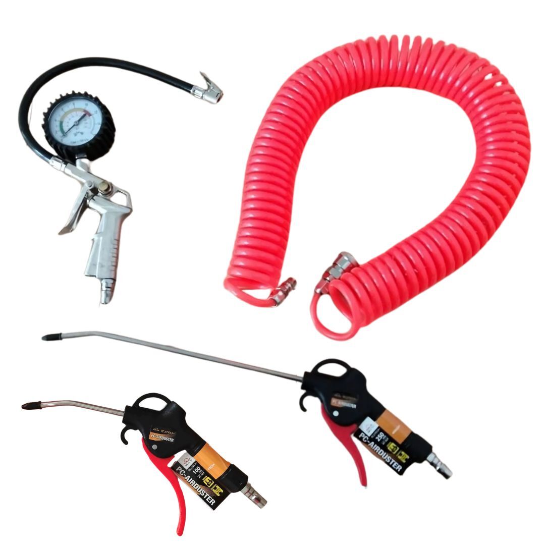 エアーダスター タイヤゲージ エアーホース エアチャックガン 自動車 整備 空気入れ コンプレッサー 大量 コイルホース スパイラル 激安_画像1