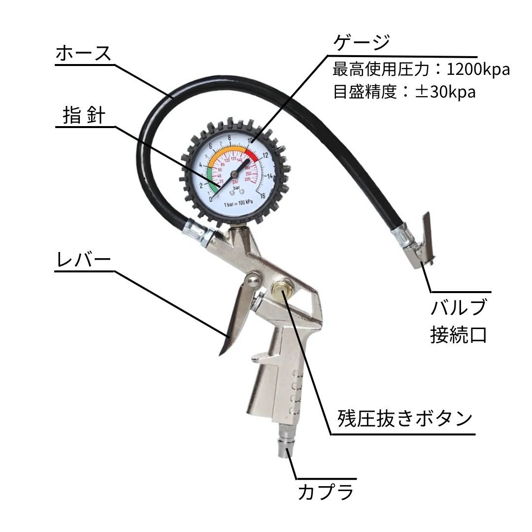 エアーダスター タイヤゲージ エアーホース エアチャックガン 自動車 整備 空気入れ コンプレッサー 大量 コイルホース スパイラル 激安_画像9