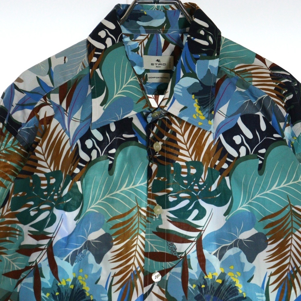 ETRO エトロ ハワイアン アロハ 総柄プリント コットン ロングスリーブ 長袖シャツ ブルー 221-13190-4759_画像3