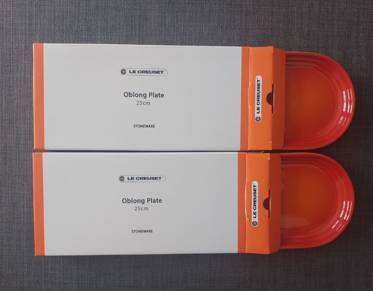 【新品/専用箱付・2枚セット】ル・クルーゼ (Le Creuset) 皿 ネオ・オブロング・プレート 25 cm オレンジ 匿名配送可_画像1