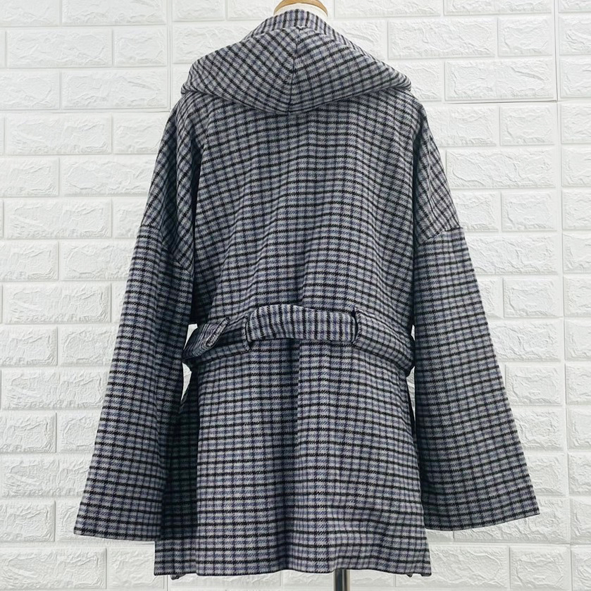【A2369】KBF ケービーエフ ジップアップコート グレンチェック レディース フード付き ゆったり カジュアル 秋冬 フリーサイズ_画像4