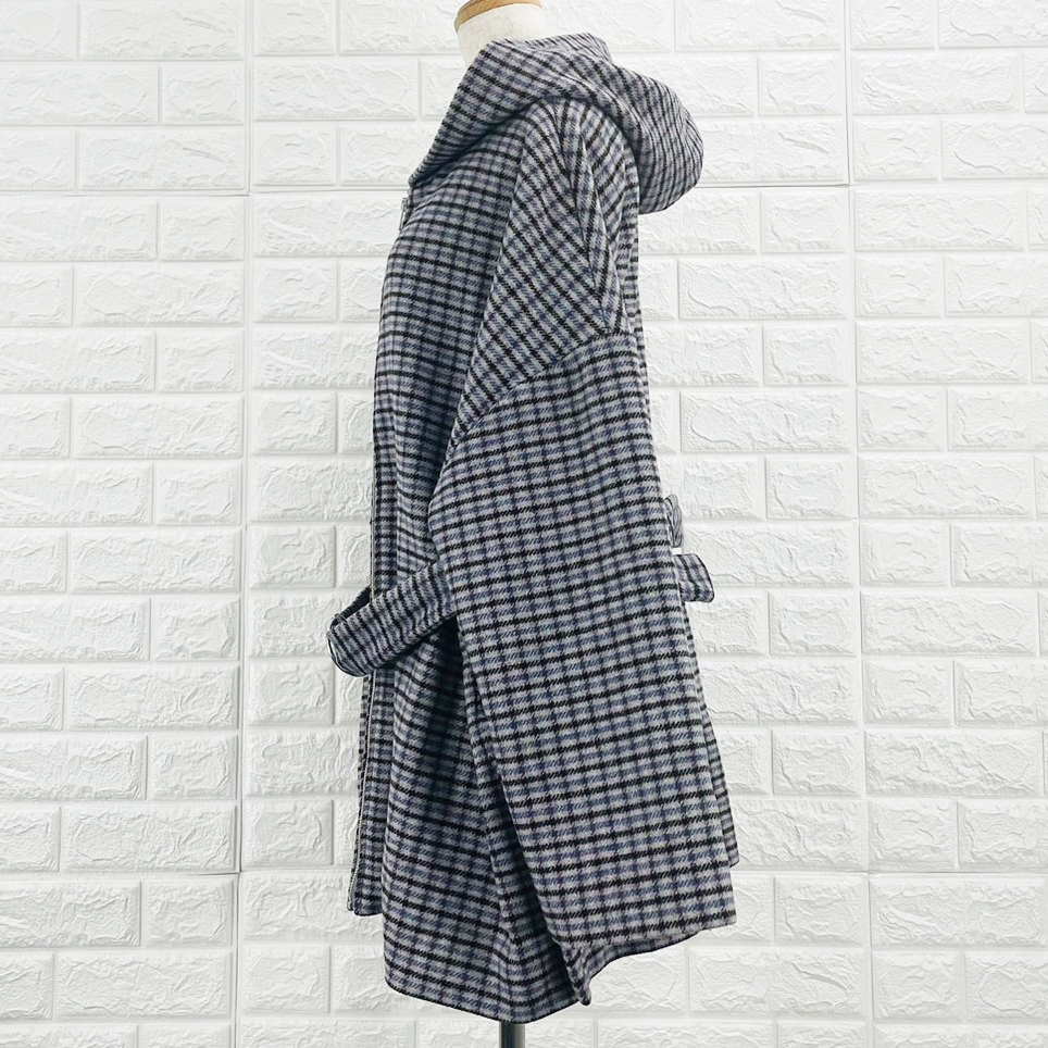 【A2369】KBF ケービーエフ ジップアップコート グレンチェック レディース フード付き ゆったり カジュアル 秋冬 フリーサイズ_画像5