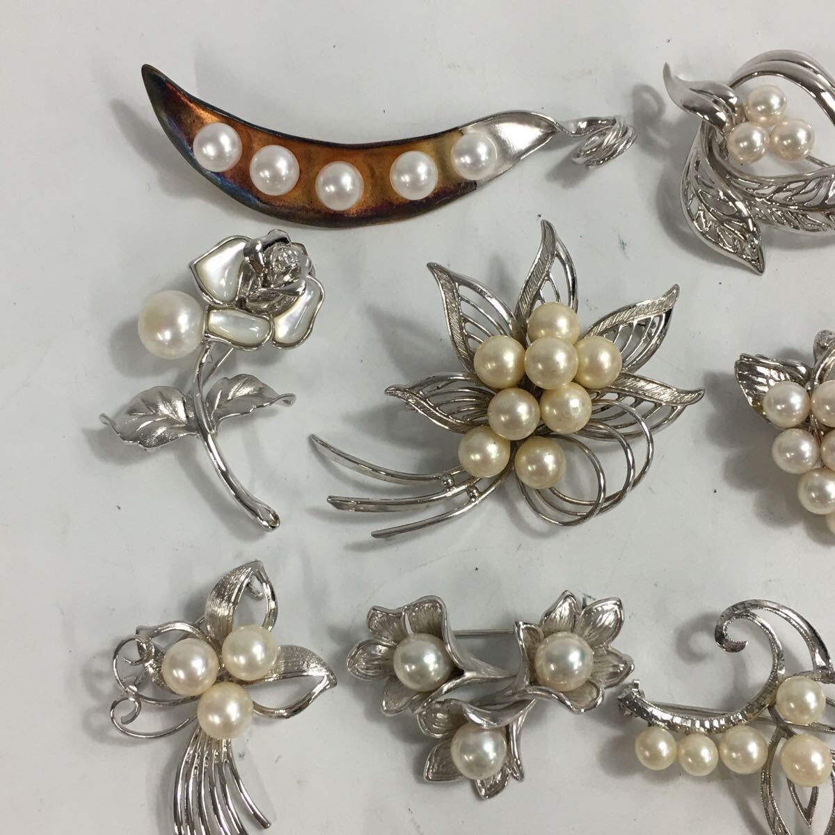 ★F08141/ブローチ/パール/金具 SILVER/総重量 約182g/まとめて/計(jì)18點(diǎn)セット