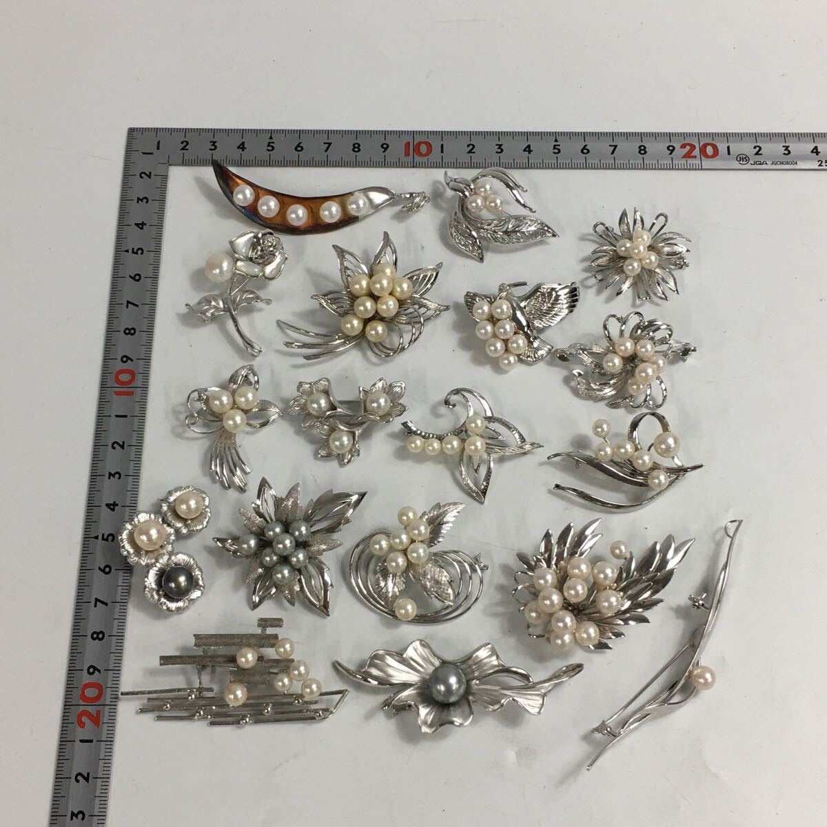 ★F08141/ブローチ/パール/金具 SILVER/総重量 約182g/まとめて/計(jì)18點(diǎn)セット